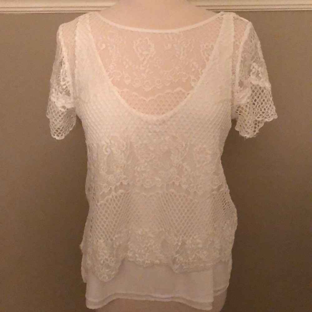 White House Black Market | white Cotton & lace top
